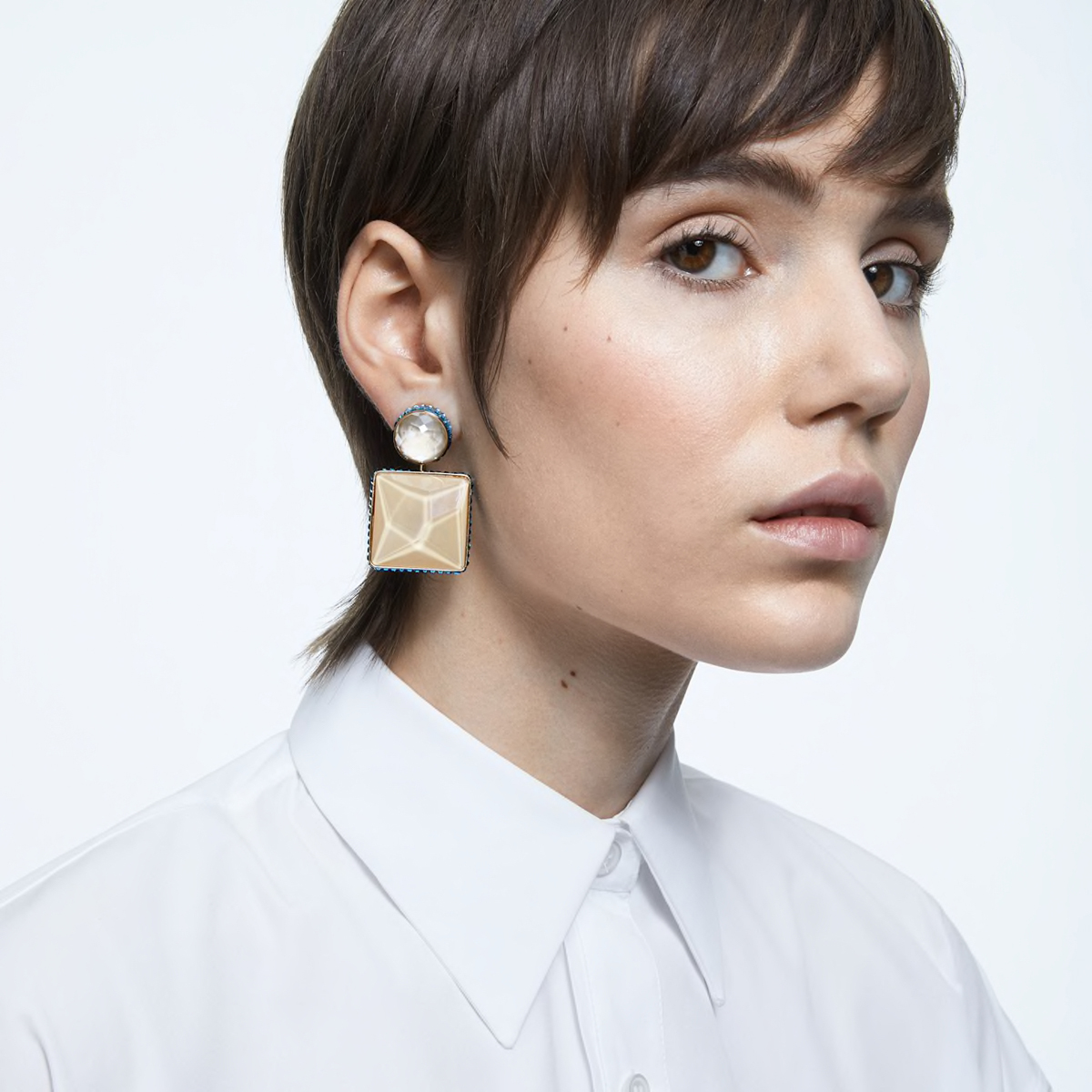 Swarovski Orbita Earrings, Asymmetrical, Square Cut Crystal, Multicolored, Gold-Tone Plated, Set